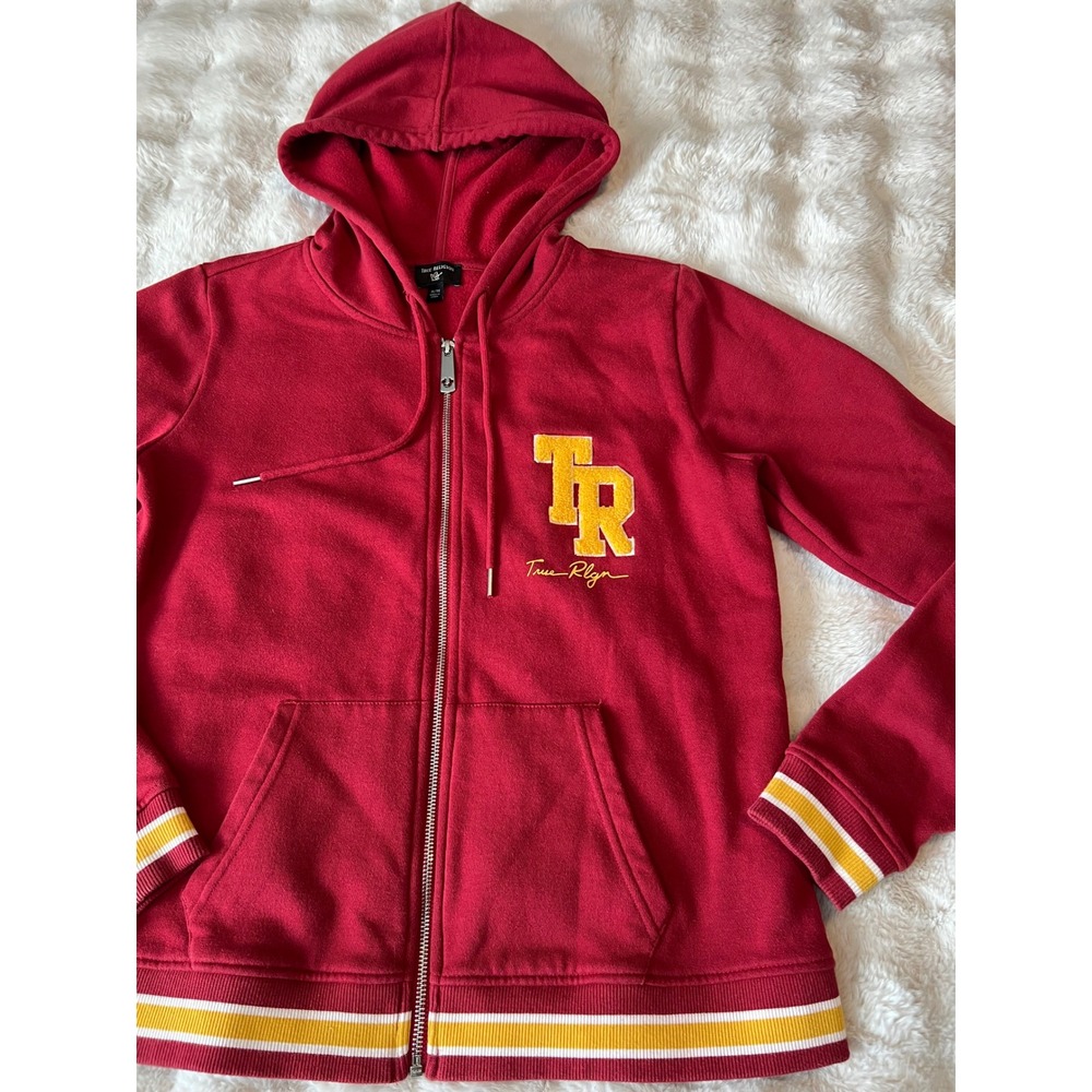 True Religion Women's Long Sleeve Zip Up Hoodie Size XL Burgundy